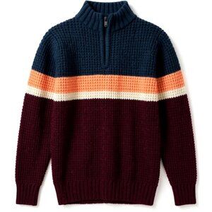 Cat & Jack Quarter Zip Mock Turtleneck Striped Multi Ribbed Sweater Size S (6/7)